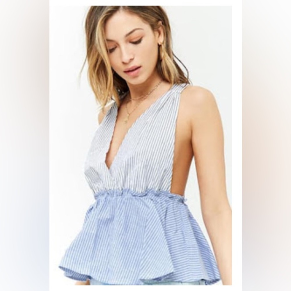 Women’s extra-large striped colour block top crisscross in the back